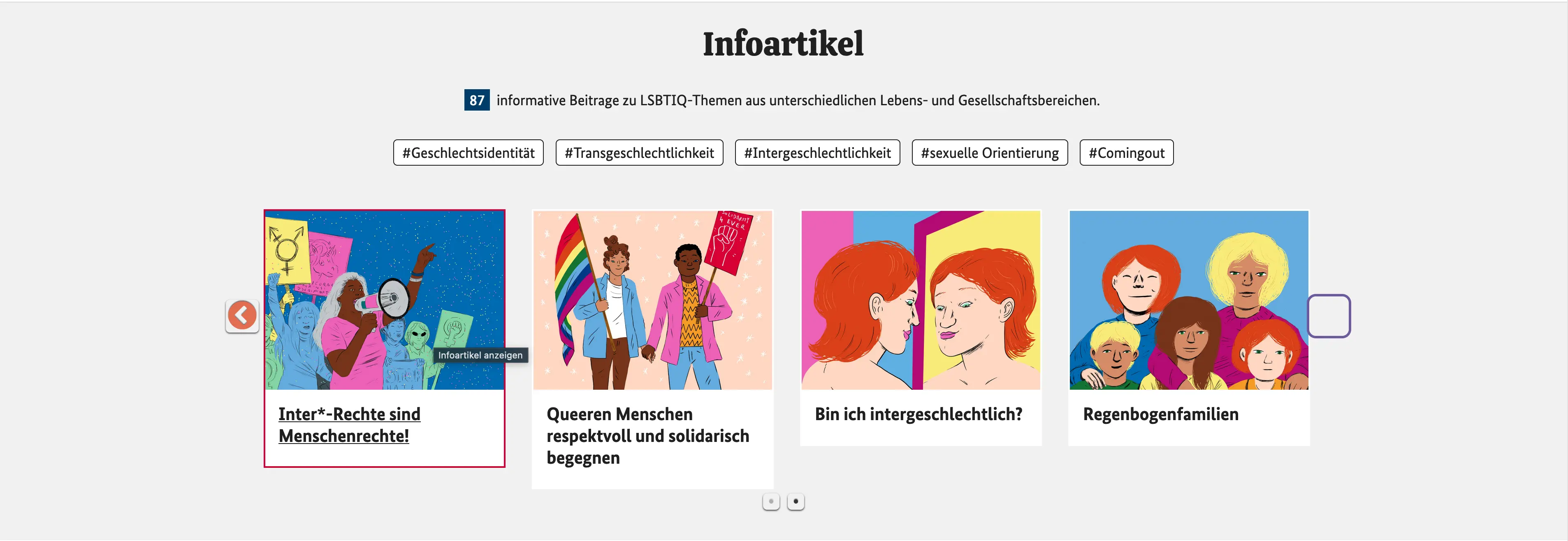 A screenshot of Regenbogenportal website